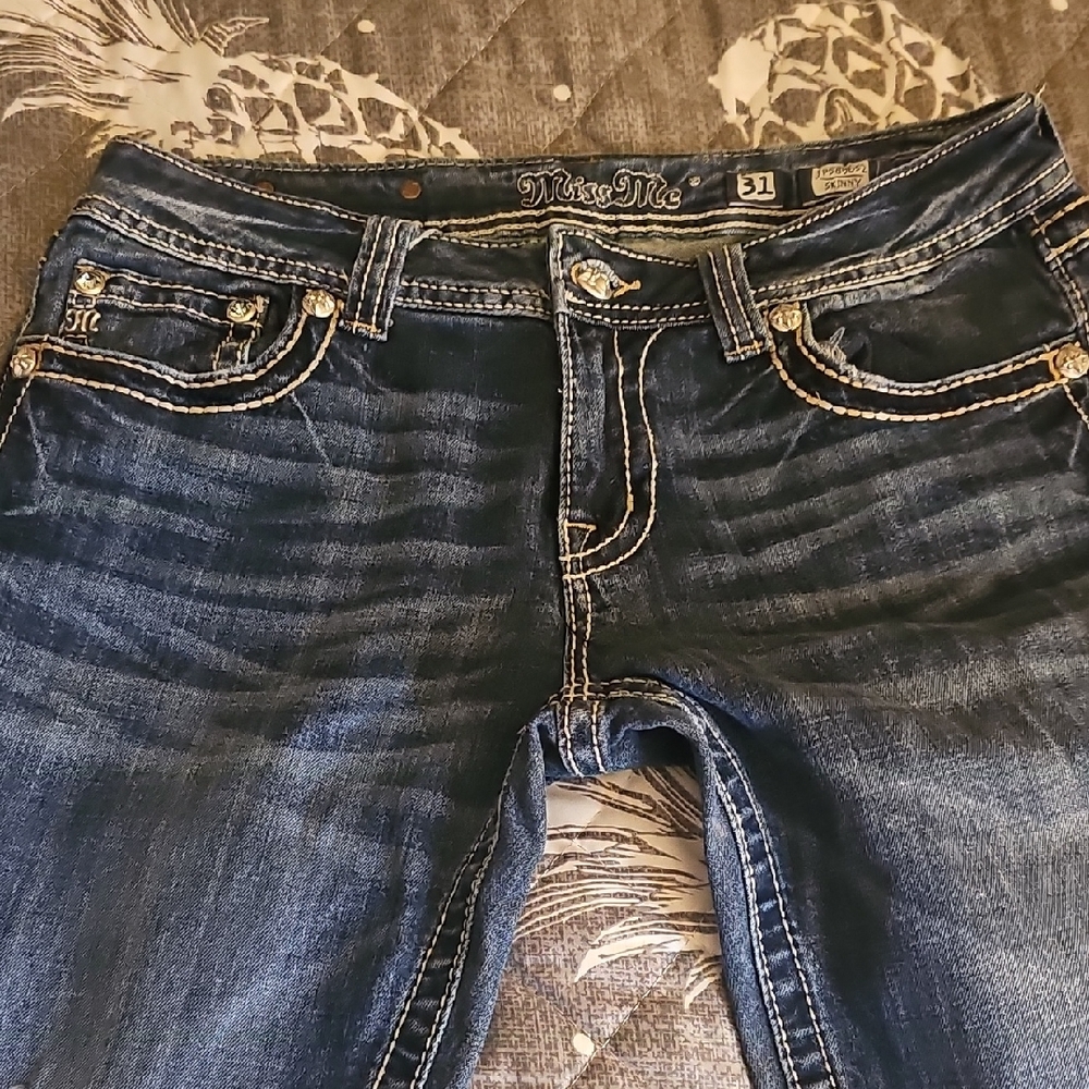 Miss Me Blue Boot Cut Jeans with Golden Stitching